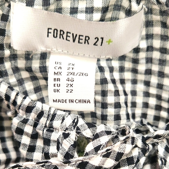 Forever 21 Y2K Black White Gingham Peplum Hem Cropped Top Yellow Floral Plus 2X - Picture 2 of 6